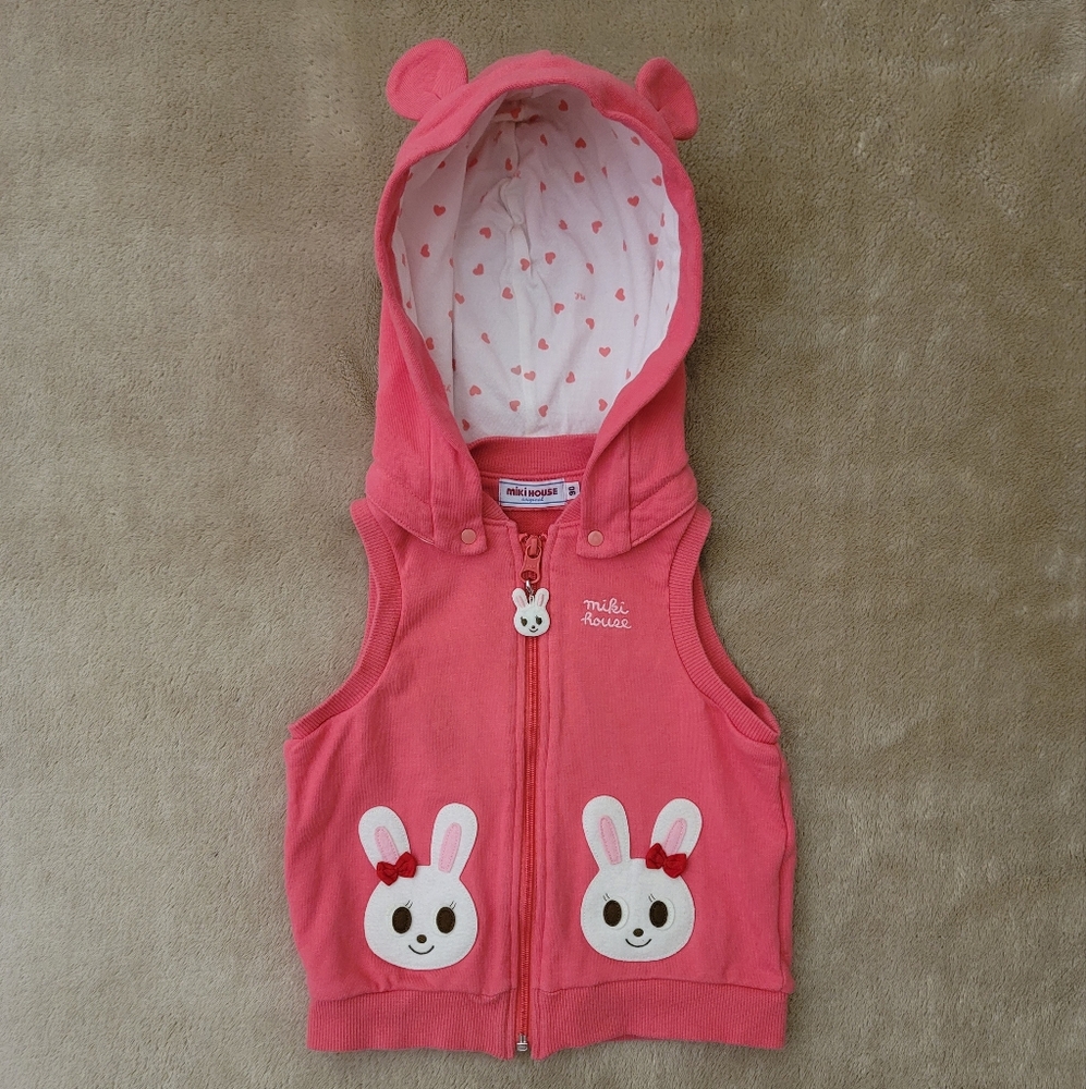 Miki House Pink Hooded Vest with Bunny Design Size 24 Months (Japan Size 90)